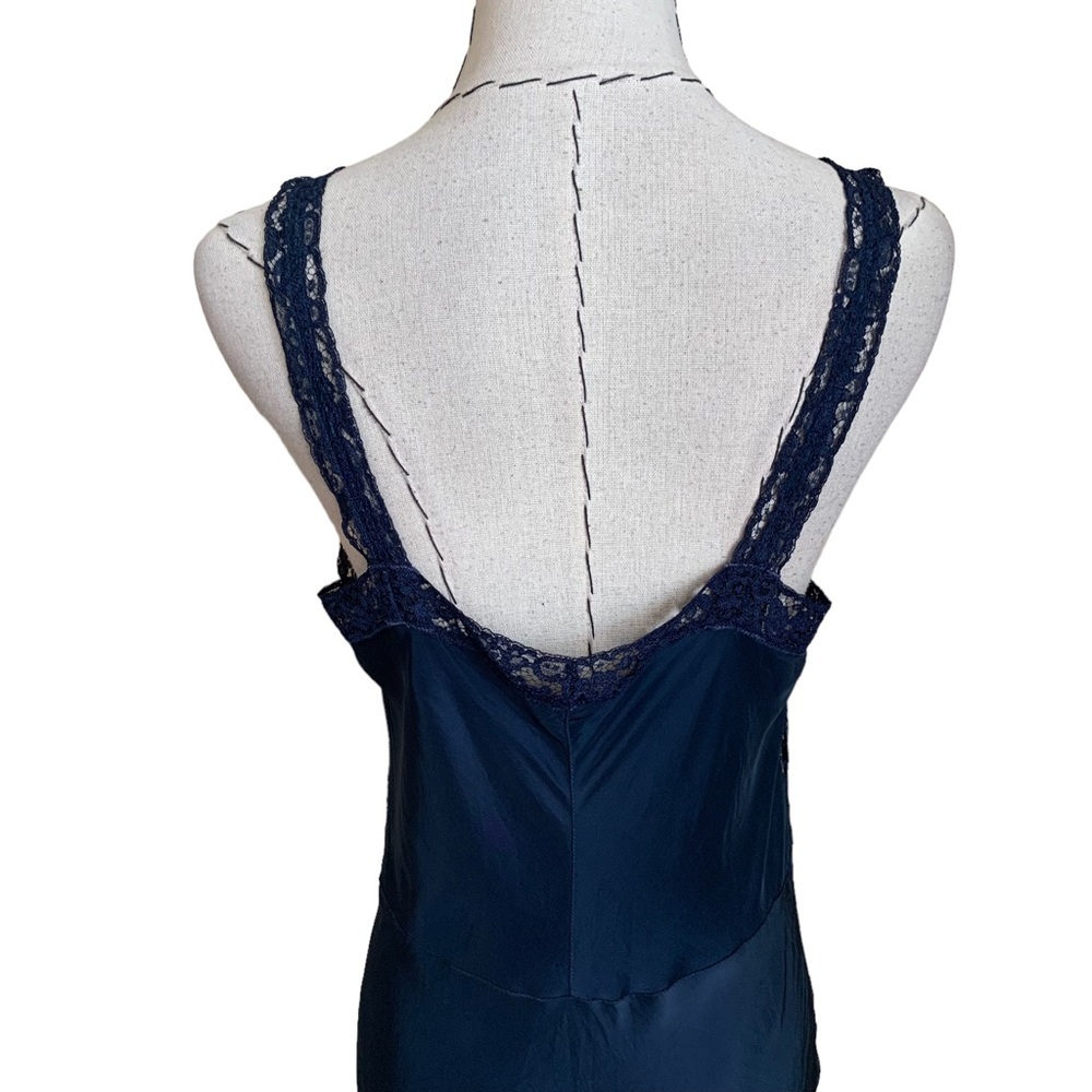 Vintage 30s 40s Navy Lace Slip Lingerie Boudouir Peignoir - Picture 5 of 11